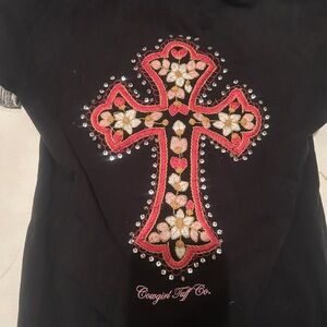Cowgirl Tuff blinged cross black top
